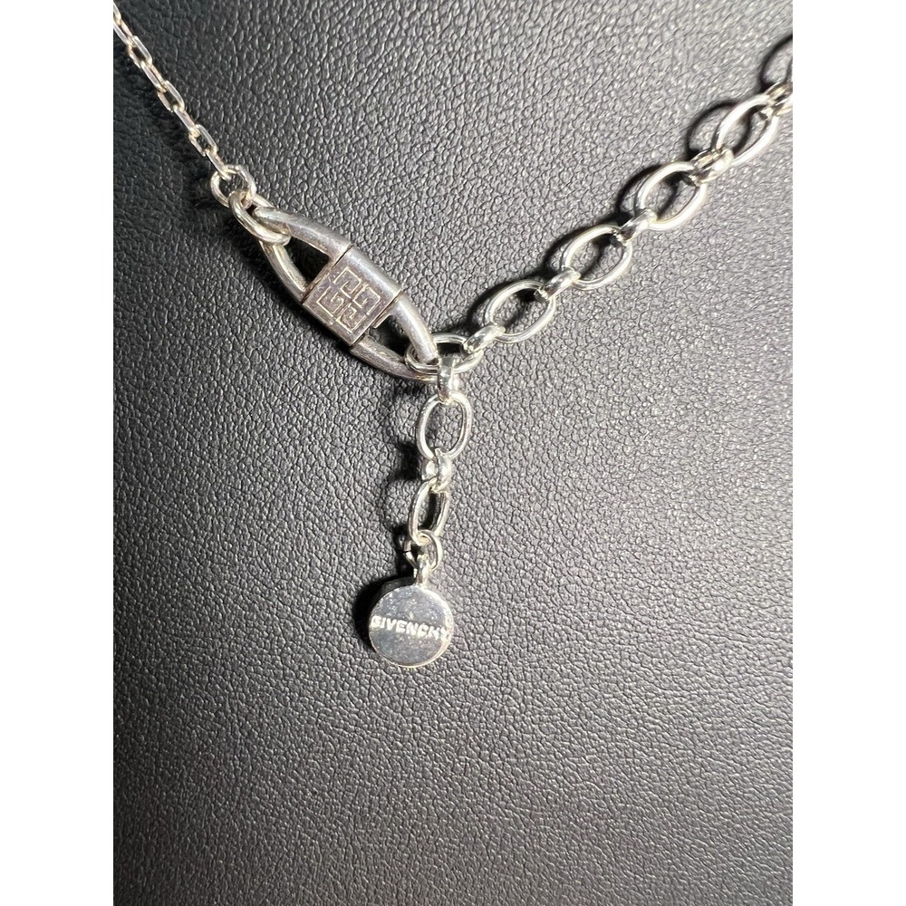 Givenchy Silver Tone Crystal Necklace Y Drop - Picture 6 of 6
